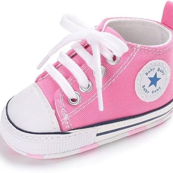 Baby Girls and Boys Canvas Sneakers Soft Sole High-Top Ankle Infant - Picture 5 of 15